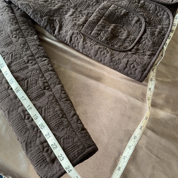 Gallery Brown Bomber Jacket Quilted Design Mandarin Collar Zip Front Sz M - Picture 9 of 13